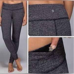 Lululemon Wunder Under Black Gray Herringbone Textured Leggings Sz 4